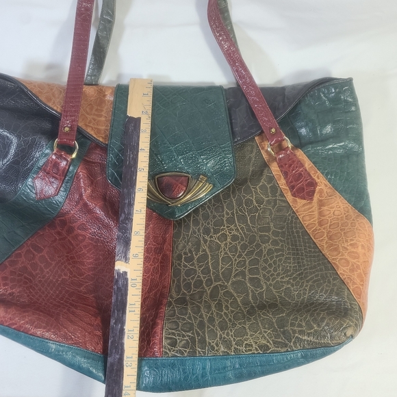 Sharif Vintage Large Multicolored Patchwork Boho Leather Tote Shoulder Bag Purse - Picture 13 of 16